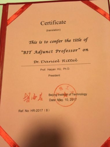 Picture 5 of Prof. D. Rittel has been appointed Adjunct Professor and PhD Advisor at Beijing Institute of Technology